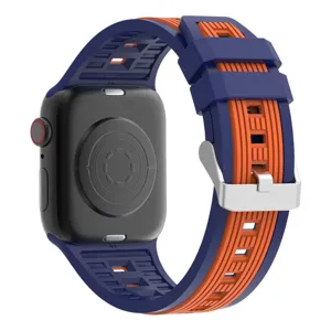 Silicone watch strap replacement with dual-color vertical stripes design, flexible and durable.