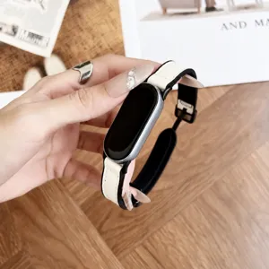 Xiaomi 8 9 smartwatch band silicone leather magnetic folding buckle replacement strap