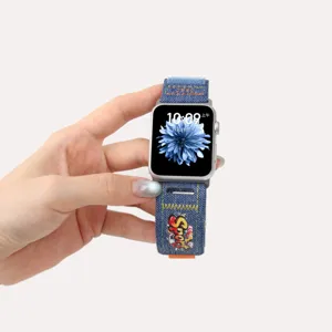 Stylish denim fabric smartwatch strap with velcro closure for everyday casual wear and sports.