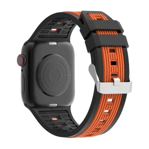 Premium silicone replacement watch strap with double-sided vertical stripes for Apple Watch.