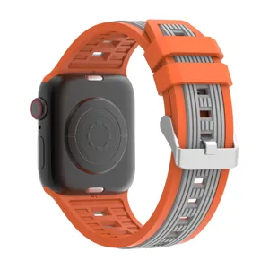 Dual-color silicone watch strap for smart watch, vertical stripe replacement band.