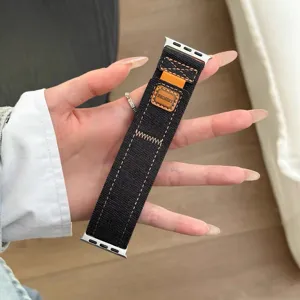 Bracelet de montre de rechange en tissu denim compatible avec Apple Watch Ultra, élégant.