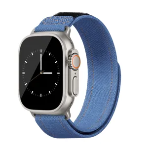 Bracelet de montre en tissu denim bleu compatible avec apple watch ultra, tendance.