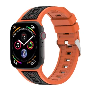 Silicone watch strap dual color vertical stripes detail close up view for smartwatch