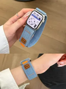 Bracelet de montre tissé intégré en denim compatible pour Apple Watch 7 8 9 Ultra 2 10