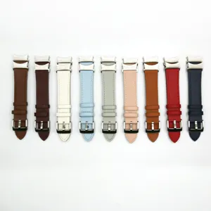 Genuine Leather Watch Band Replacement Strap For Samsung Smart Watch Stainless Steel Buckle Curved End Fashion Wristband