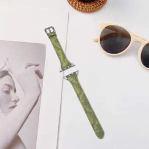 Green floral leather strap replacement for apple watch slim band women accessory 41mm 45mm