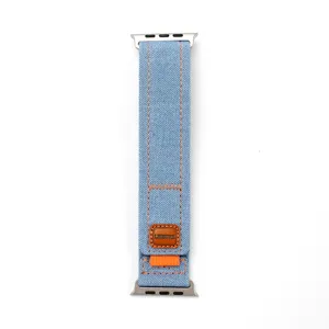 Bracelet de montre tissé en denim compatible Apple Watch, bracelet tendance mode chic.
