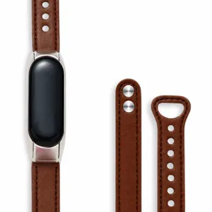Cinturino di ricambio in pelle marrone per fitness tracker smart design sottile minimalista