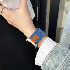 Bracelet de montre en jean compatible avec Apple Watch Ultra 2 8 7 9 tissé de remplacement