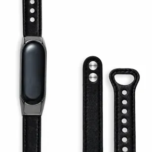 Cinturino di ricambio in pelle sottile per smartwatch doppio rivetto nero design pulito