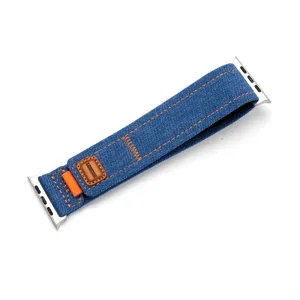 Bracelet Apple Watch en denim compatible série Ultra, sangle en tissu élégante avec boucle métal.
