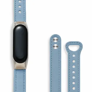 Cinturino di ricambio in pelle sottile per Xiaomi Smart Band 5 6 7 in elegante blu.