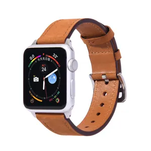 Premium brown leather replacement watch strap compatible with smart watches, elegant and durable.