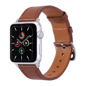 Premium brown genuine leather watch strap compatible with smart watch, stylish and durable accessory.