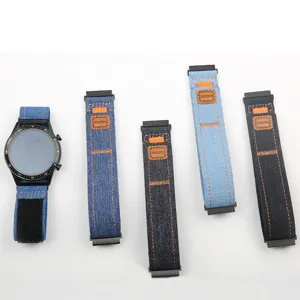 Cinturino per orologio in tela denim velcro di ricambio per smartwatch Samsung Huawei 20 22mm