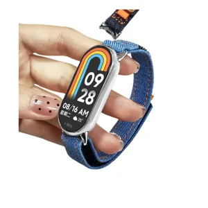 Jeans Ersatzarmband für Xiaomi Band 8 9, stylisches Sport Klettverschluss Uhrenarmband Zubehör