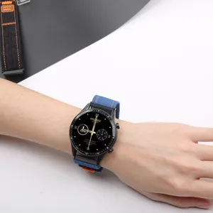 Cinturino per smartwatch in tela di jeans blu compatibile con vari modelli di orologi.