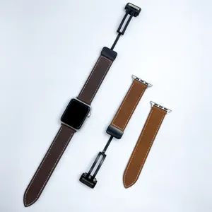 Cinturino di ricambio per orologio in vera pelle con fibbia magnetica pieghevole.