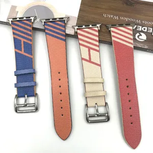 Bracelets de montre de rechange en cuir rayé coloré compatibles Apple Watch élégants.