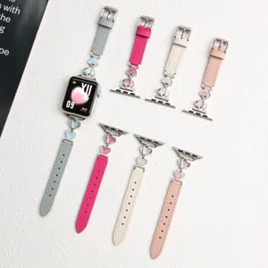Smart Watch Leather Strap With Heart Alloy Metal Spliced For Women Fashion Replacement Band Elegant Daily Wristwatch