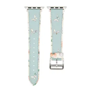 Bracelet de montre en cuir à imprimé floral pour Apple Watch, bracelet de rechange élégant.
