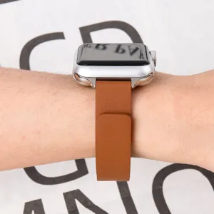 Brown leather magnetic watch band replacement strap for smart wrist watch accessories.