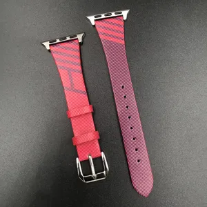 Replacement leather strap for Apple Watch, colorful slim waist design with metal buckle.