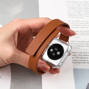 Brown leather magnetic watch band replacement strap for daily smartwatch wearing accessories.
