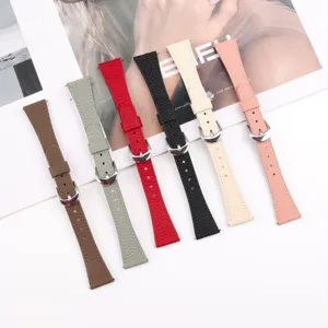 Lychee grain leather watch strap compatible with smartwatches, multi-color replacement band.