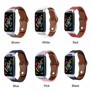 Cinturino in vera pelle di ricambio compatibile per Huawei Honor Band 6 metallo.
