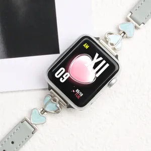 Apple Watch replacement strap metal heart leather band for smart watch stylish accessory new
