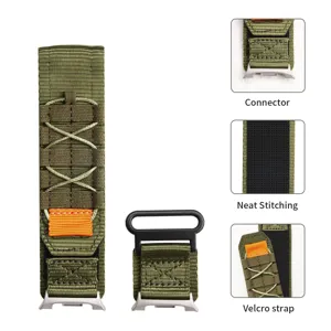 Nylon watch band detail view showing durable connector, neat stitching, and secure velcro strap.