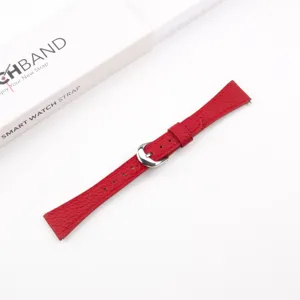 Red litchi grain leather watch strap with silver buckle replacement accessory for smart watch