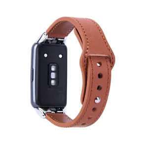 Cinturino di ricambio in vera pelle compatibile con Huawei Band 6, cinturino marrone.