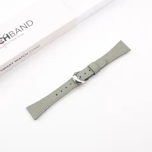 Lychee grain leather smartwatch strap 18mm replacement band with metal buckle for daily wear.