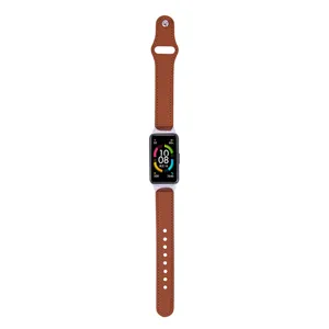 Cinturino di ricambio in vera pelle marrone con connettore metallico per Huawei Honor Band 6.