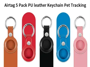 PU Leather Protective Case for Apple AirTag 5 Pack Keychain Pet Tracker Cover