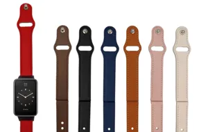Replacement genuine leather watch strap band compatible with smart fitness tracker watch.