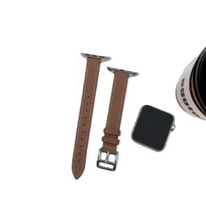 Brown genuine leather watch strap compatible with apple watch luxury fashion replacement band