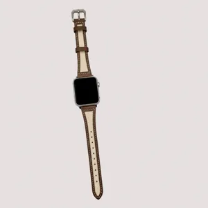 Replacement leather canvas watch band strap compatible with Apple Watch series detail view