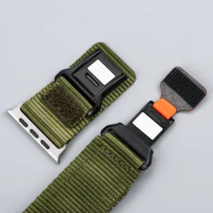 Nylon watch band compatible with Apple Watch ultra, military green magnetic loop strap.