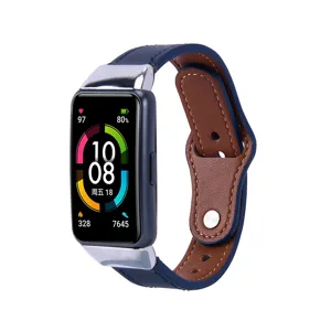 Cinturino di ricambio in vera pelle con connettore in metallo per smart band blu marrone