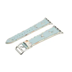Bracelet de montre de rechange en cuir imprimé papillon compatible Apple Watch