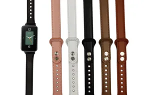 Replacement leather watch band strap with metal studs compatible with smart fitness tracker