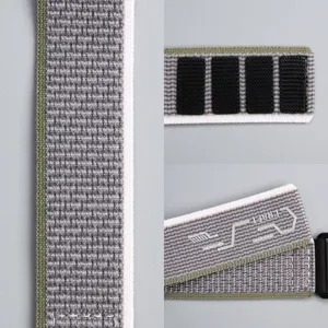 Vue de détail de bracelet montre velcro nylon trail loop de rechange, conception tissée.