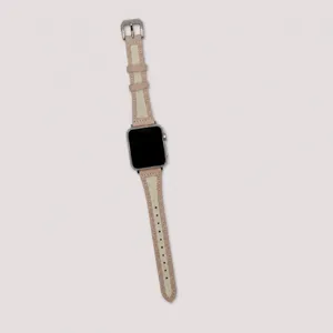 Pink canvas inlaid leather replacement watch strap compatible with Apple Watch stylish