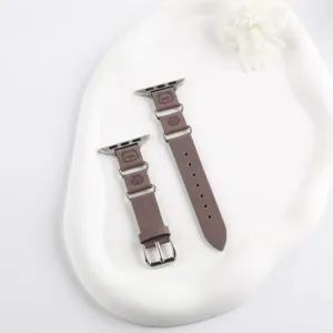 Bracelet de montre Apple en cuir marron avec gaufrage d'ours mignon, bracelet de rechange.