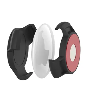 Magnetic protective case for Apple AirTag, durable black plastic shell holder mount.