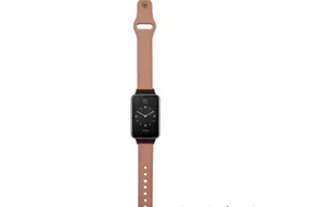 Replacement leather strap for smart watch, elegant pink color with metal buckle design details.